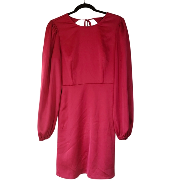BNWT Vero Moda US M Pink Fushia Long Sleeve Backless Party Mini Dress Coktail - Picture 2 of 16